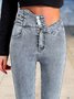 Fleece Plain Casual Denim Jeans