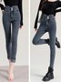Fleece Plain Casual Denim Jeans