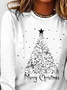 Christmas Tree Letter Print Warmth Loose Daily Casual Crew Neck H-Line Long Sleeve T-Shirt