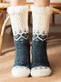 1pair Christmas Color Block Sports Knitted Thicken Floor Socks