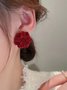 Christmas Elegant Flocked Flower Stud Earrings