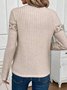 Lace Hallow Out Design Daily Jersey Plain Loose Casual Crew Neck H-Line