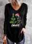 Christmas Knitted Loose Casual V Neck H-Line Long Sleeve T-Shirt