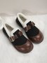 Vintage Buckle Color Block Paneled Warm Lined Slip On Shoes
