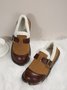 Vintage Buckle Color Block Paneled Warm Lined Slip On Shoes