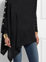 Plus Size Plain Buttoned Long Sleeve Tunic Daily Casual A-Line Turtleneck Mid-long Shirt