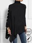 Plus Size Plain Buttoned Long Sleeve Tunic Daily Casual A-Line Turtleneck Mid-long Shirt
