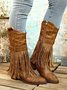 Vintage Rivet Fringe Block Heel Western Boots