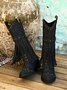 Vintage Rivet Fringe Block Heel Western Boots