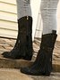 Vintage Rivet Fringe Block Heel Western Boots
