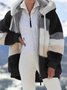 Winter Thicken Fleece Daily Casual Color Block Loose Hoodie Ombre Contrast Stitching Teddy Jacket