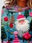Plus size Christmas Casual Buttoned Santa Claus 3D Printing Crew Neck H-Line Holiday T-Shirt