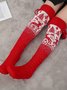 Christmas Elk Snowflake Women Bowknot Over the Knee Socks with Fuzzy Ball