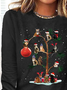 Plus Size Casual Cotton-Blend Christmas Tree T-Shirt