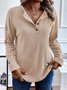 Plus Size Knitted Half Open Collar Plain Casual T-Shirt
