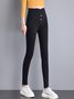 Buckle Corduroy Casual Plain Pants