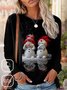 Plus Size Daily Casual Loose Christmas Snowman Print H-Line Long Sleeve T-Shirt