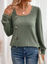 Square Neck Buttoned Casual T-Shirt