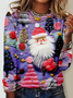 3D Print Christmas Pink Santa Claus Print Daily Crew Neck Regular Fit H-Line Casual Long Sleeve Shirt
