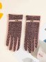 Women Urban Striped Touchscreen Love Heart Metal Accessory Plush Glove
