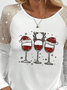 Plus Size Split Joint Christmas Wine Glass Casual Loose T-Shirt