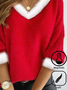Plus Size Casual Plain Yarn/Wool Yarn Fur Collar Sweater