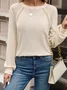 Lace Shoulder Stitching Design Jersey Plain Daily Casual Crew Neck Long Sleeve T-Shirt