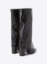 Minimalist Embossed Turn-Up Chunky Heel Mid-Calf Boots