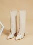 Minimalist Embossed Turn-Up Chunky Heel Mid-Calf Boots