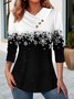 Christmas Buckle V Neck Jersey Tunic Holiday Casual Loose H-Line Long Sleeve Shirt
