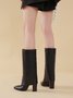 Minimalist Embossed Turn-Up Chunky Heel Mid-Calf Boots