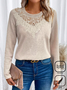 Vintage Hollow Out lace Stitching Design Crew Neck Plain Casual Loose Long Sleeve T-Shirt