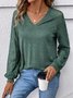 Lace Long Sleeve Daily Casual Plain Jersey V Neck H-Line Loose T-Shirt
