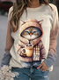 Casual Loose Cat Crew Neck Sweatshirt