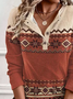 Ethnic Daily Casual Buttoned Neck Loose H-Line Long Sleeve T-Shirt