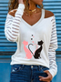 Cat Heart Print Casual Cold Shoulder T-Shirt