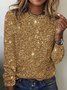 Christmas Glitter Upgrade Fabric Crew Neck Loose H-Line Casual Long Sleeve T-Shirt