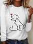 Funny Dog And Cat Heart Simple Cotton-Blend Long Sleeve Shirt