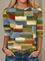 Casual Loose Multicolor Block Crew Neck T-Shirt