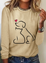 Funny Dog And Cat Heart Simple Cotton-Blend Long Sleeve Shirt