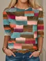 Casual Loose Multicolor Block Crew Neck T-Shirt