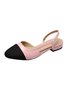 Minimalist Color-block Side Cutout Low Heel Slingback Shoes