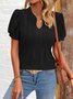 Lace Notched Casual Loose T-Shirt