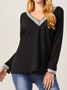 Sequins Casual V Neck Regular Fit Top
