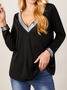 Sequins Casual V Neck Regular Fit Top