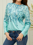 Floral Crew Neck Jersey Casual Loose Long Sleeve T-Shirt