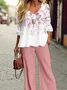 Casual Loose Floral Crew Neck Two-Piece Set