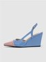 Color-block Adjustable Buckle Slingback Wedge Sandals