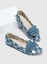 Fashionable Denim Plaid Fringe Bowknot Flat  Shallow Shoes