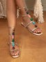 Multicolored Faux Gemstones Decor Buckles Straps Flat Gladiator Sandals